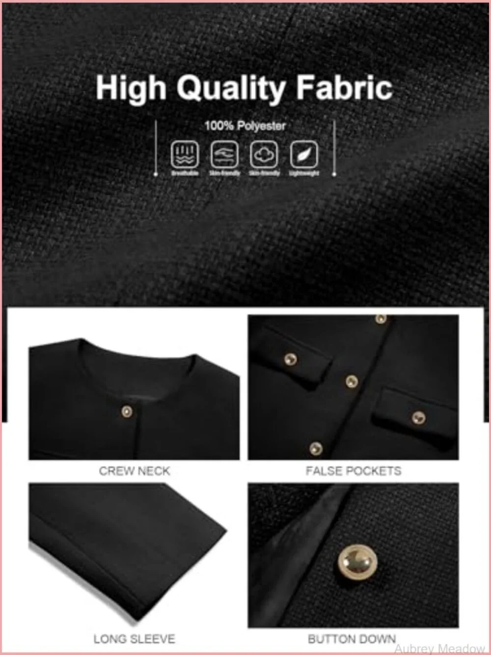 Cropped Tweed Blazer Jacket Collarless Button Down Business Casual Winter Coat